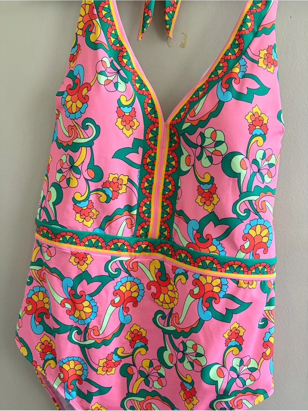 BODEN los V Panel Swimsuit Pink Floral NWOT Size 14R